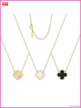 18K Gold Plated Clover Pendant Necklace Set Women Lucky Four Leaf Clover